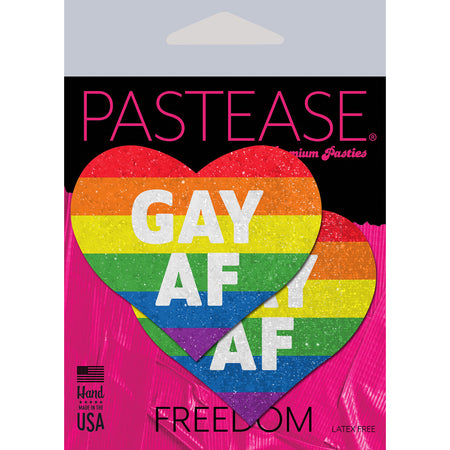 Pastease Glitter 'Gay AF' Heart Pasties Rainbow - Zateo Joy