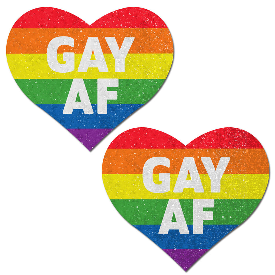 Pastease Glitter 'Gay AF' Heart Pasties Rainbow - Zateo Joy