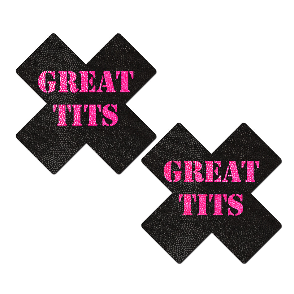Pastease 'Great Tits' Crosses Pasties Black/Pink - Zateo Joy