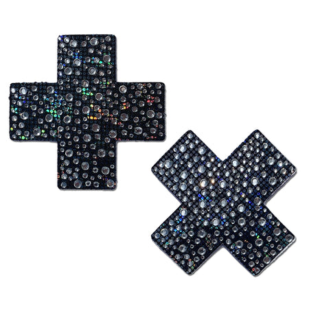 Pastease Crystal Sparkling Crosses Pasties Black - Zateo Joy