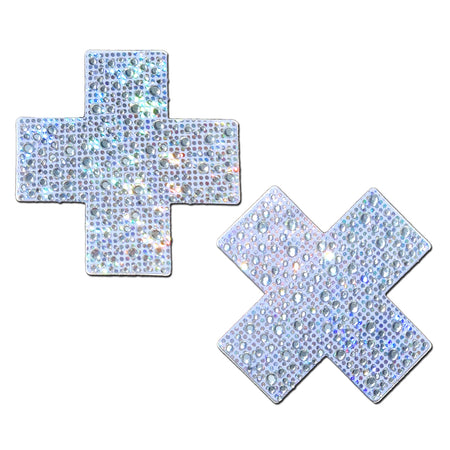 Pastease Crystal Sparkling Crosses Pasties Silver - Zateo Joy