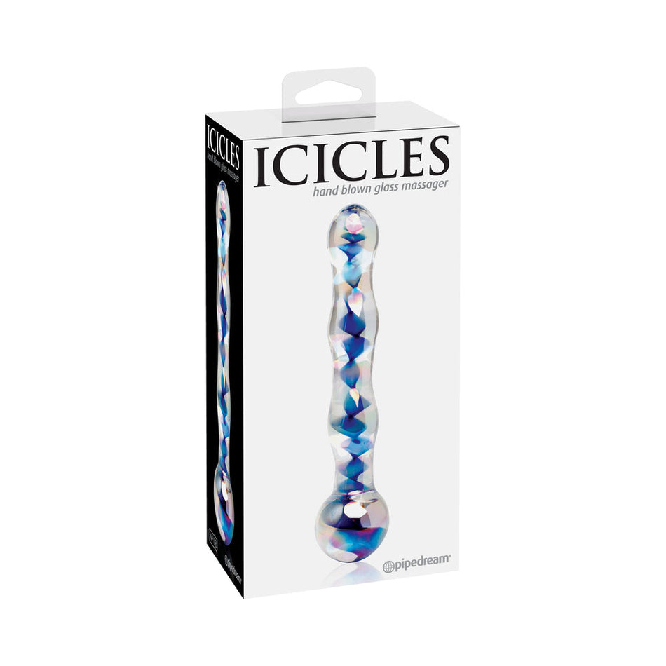 Pipedream Icicles No. 8 Wavy 7 in. Glass Dildo Blue/Clear - Zateo Joy