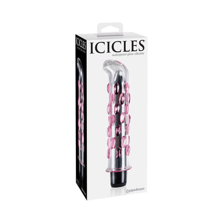 Pipedream Icicles No. 19 Curved Textured Vibrating 7.5 in. Glass Dildo Pink/Clear - Zateo Joy