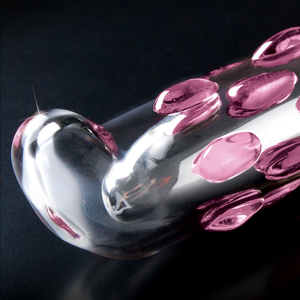 Pipedream Icicles No. 19 Curved Textured Vibrating 7.5 in. Glass Dildo Pink/Clear - Zateo Joy