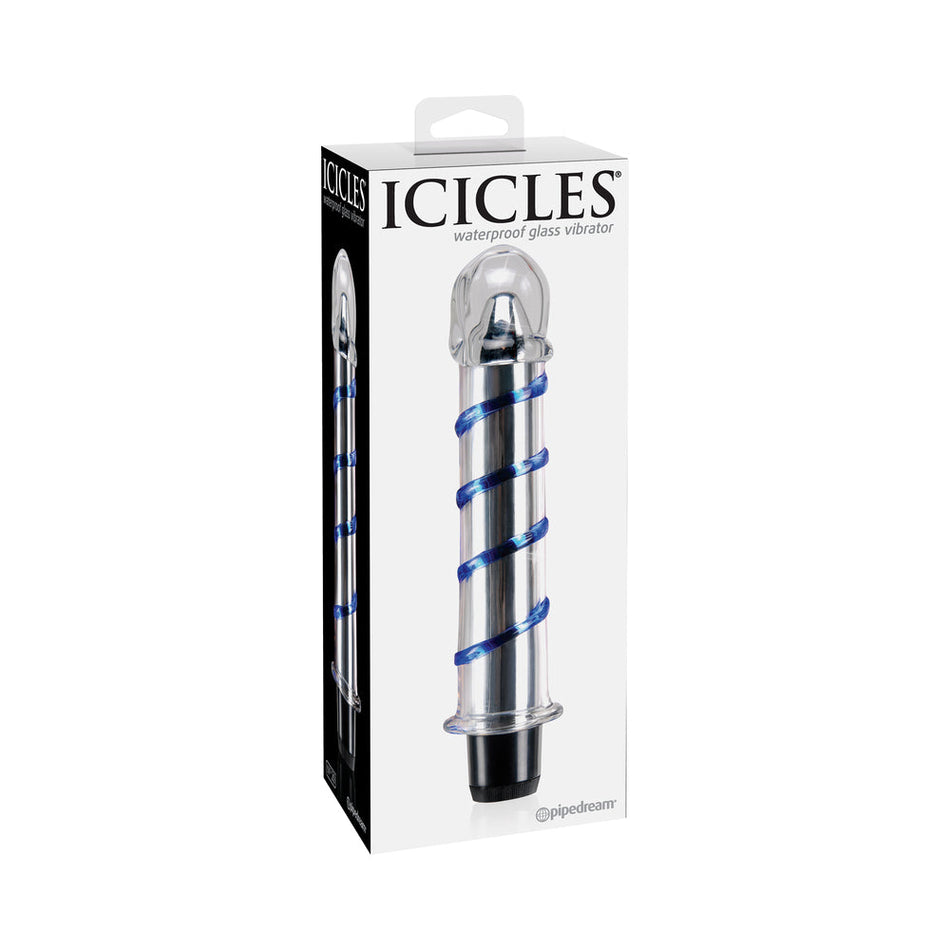 Pipedream Icicles No. 20 Ribbed Vibrating 7.5 in. Glass Dildo Blue/Clear - Zateo Joy