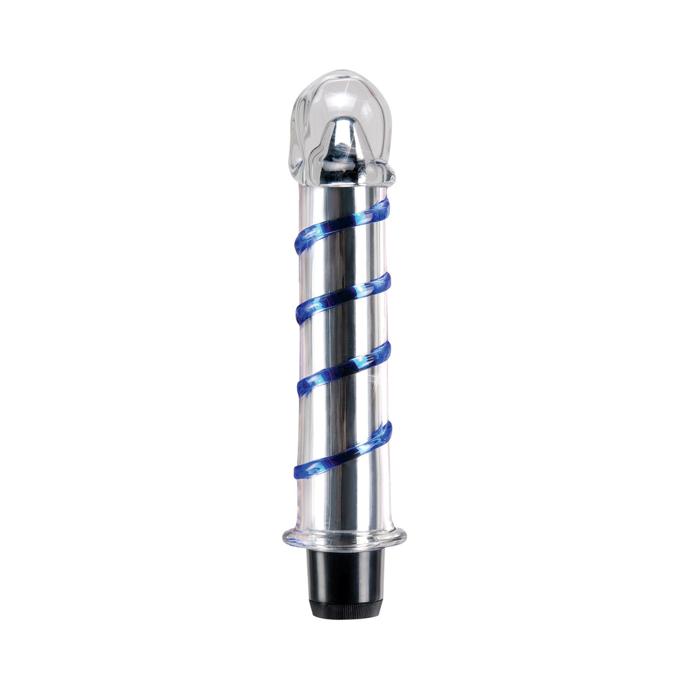 Pipedream Icicles No. 20 Ribbed Vibrating 7.5 in. Glass Dildo Blue/Clear - Zateo Joy