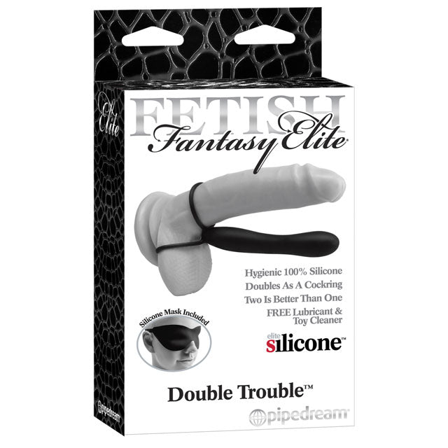 Pipedream Fetish Fantasy Elite Double Trouble 6 in. Silicone Dual-Entry Strap-On Dildo Black - Zateo Joy