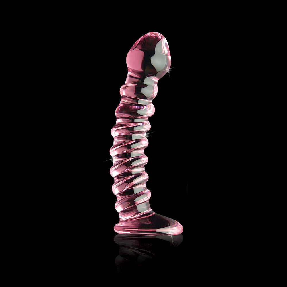 Pipedream Icicles No. 28 Curved Ribbed 7.25 in. Glass Dildo Pink - Zateo Joy