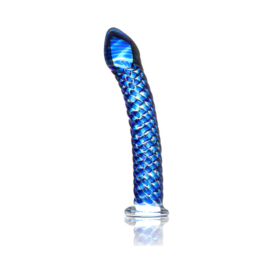 Pipedream Icicles No. 29 Curved Textured 7.25 in. Glass Dildo Blue - Zateo Joy