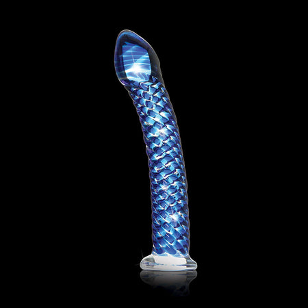 Pipedream Icicles No. 29 Curved Textured 7.25 in. Glass Dildo Blue - Zateo Joy