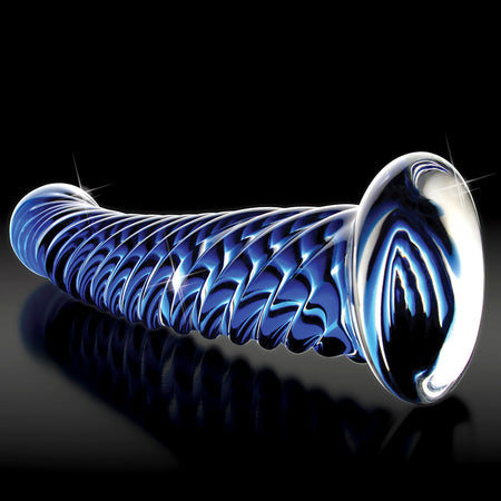 Pipedream Icicles No. 29 Curved Textured 7.25 in. Glass Dildo Blue - Zateo Joy