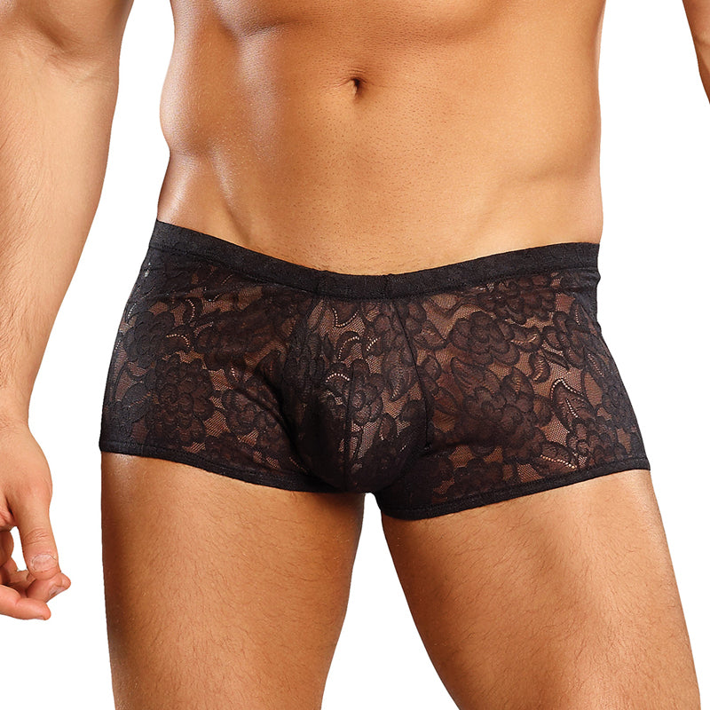 Male Power Stretch Lace Mini Short Black Sml - Zateo Joy