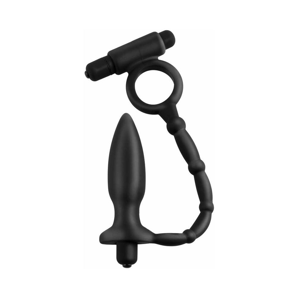 Pipedream Anal Fantasy Collection Vibrating Silicone Ass-Kicker With Cockring Black - Zateo Joy