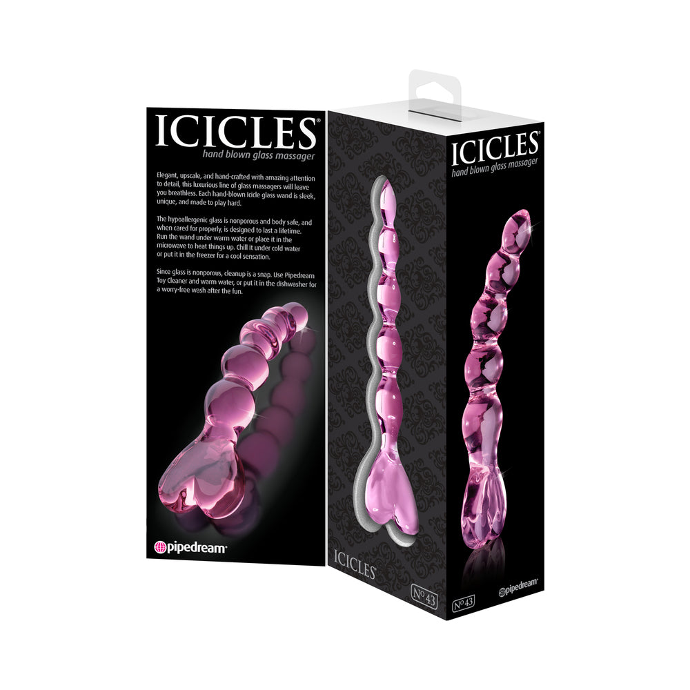 Icicles No. 43 Glass Massager with Heart-Shaped Handle Pink - Zateo Joy