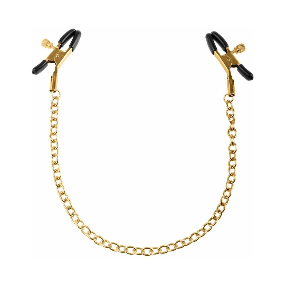 Pipedream Fetish Fantasy Gold Adjustable Nipple Clamps With Chain Gold/Black - Zateo Joy