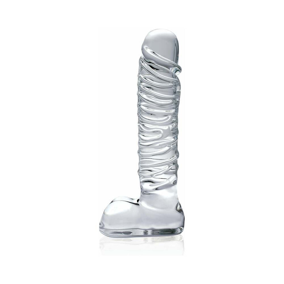 Pipedream Icicles No. 63 Ribbed Realistic 8.5 in. Glass Dildo Clear - Zateo Joy