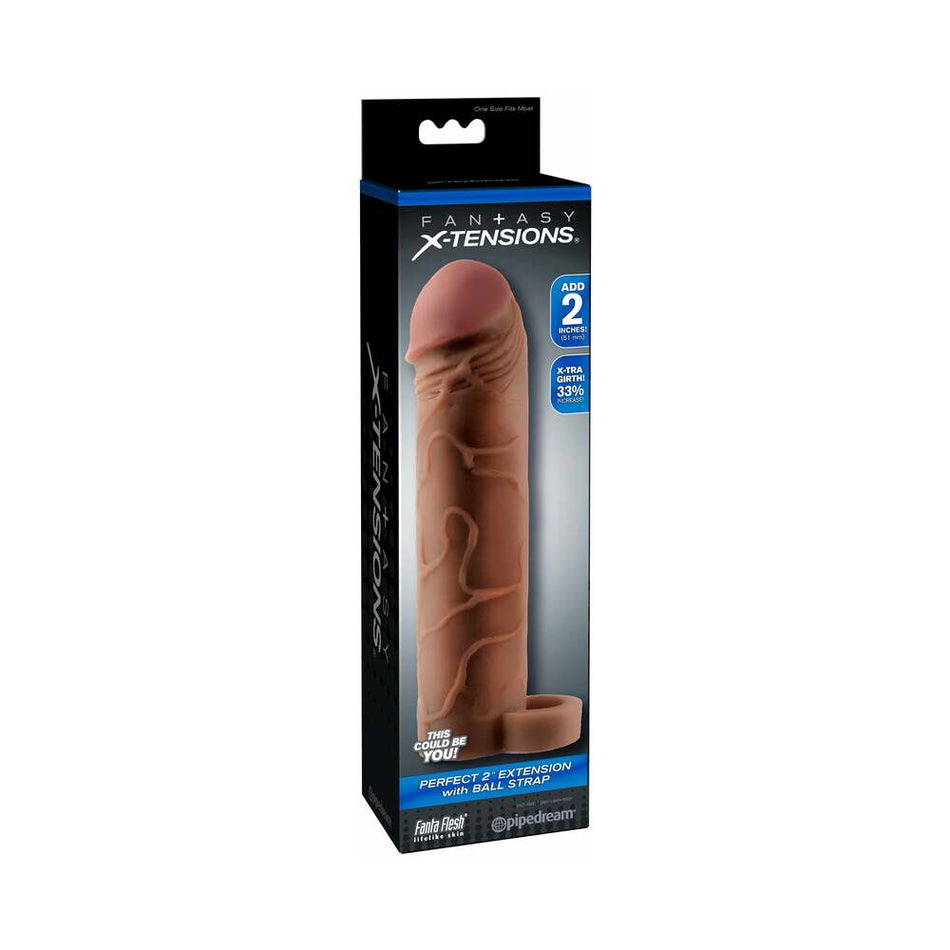 Pipedream Fantasy X-tensions Perfect 2 in. Extension With Ball Strap Brown - Zateo Joy