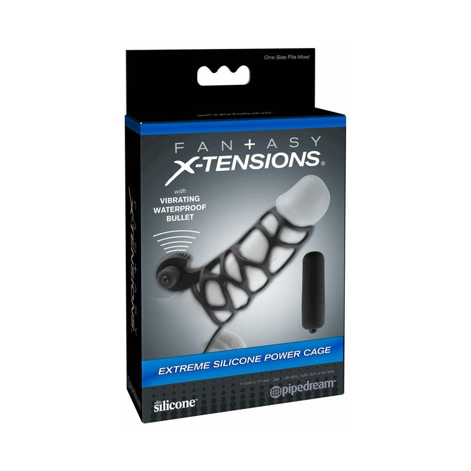 Pipedream Fantasy X-tensions Vibrating Extreme Silicone Power Cage Black - Zateo Joy