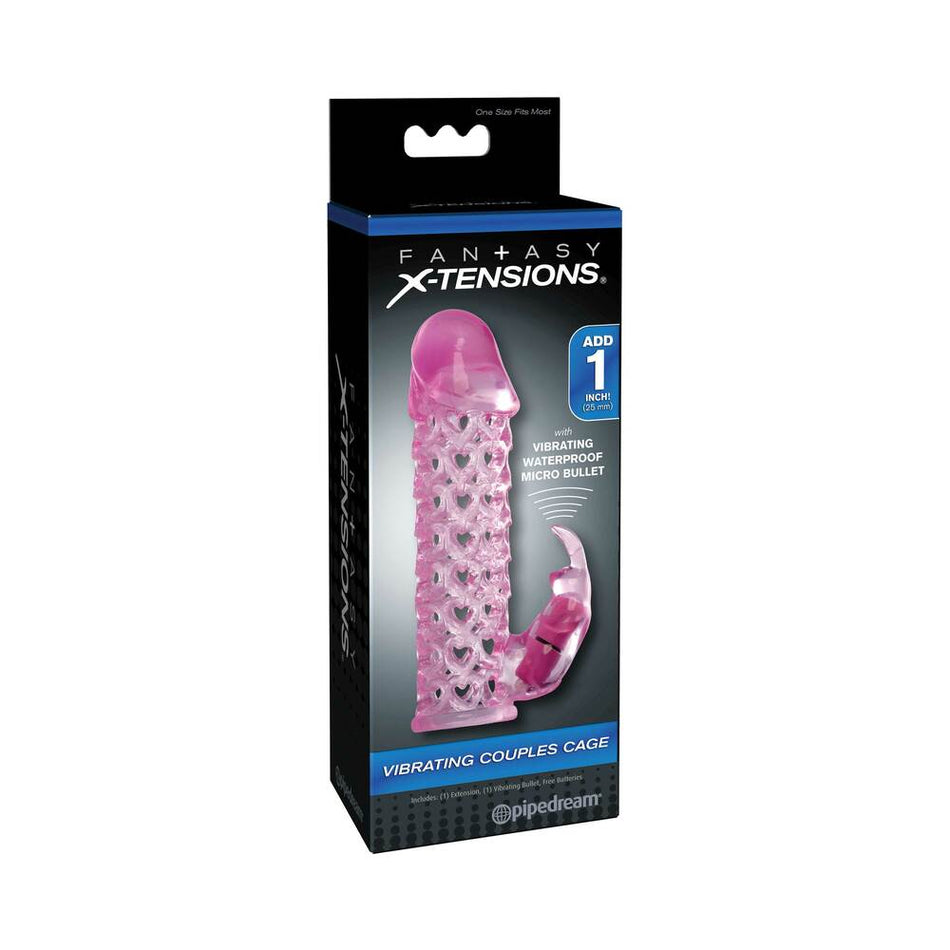 Pipedream Fantasy X-tensions Vibrating Couples Cage 1 in. Extension Pink - Zateo Joy