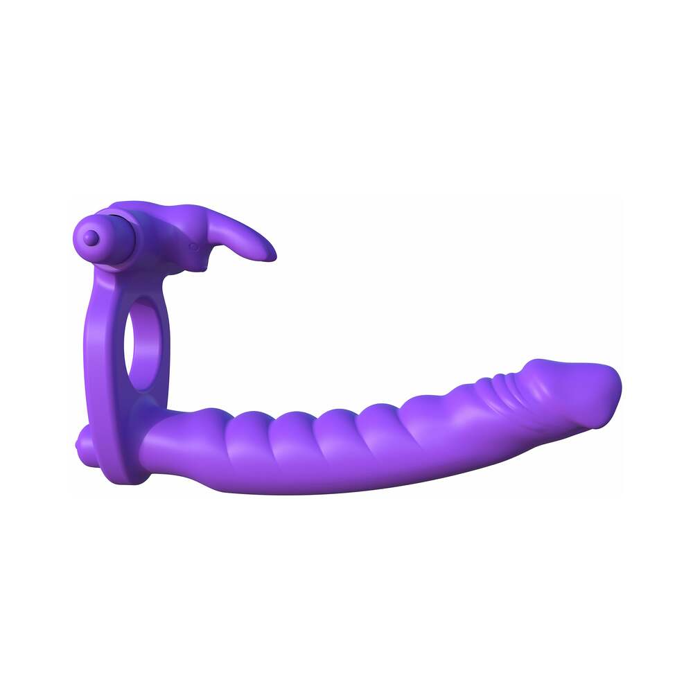 Pipedream Fantasy C-Ringz Double Penetrator Vibrating Rabbit Dual Entry Cockring Purple - Zateo Joy