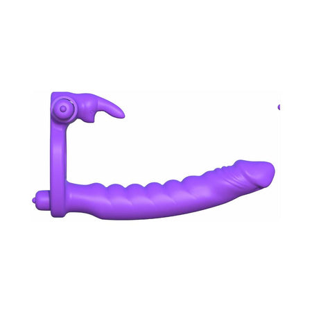 Pipedream Fantasy C-Ringz Double Penetrator Vibrating Rabbit Dual Entry Cockring Purple - Zateo Joy