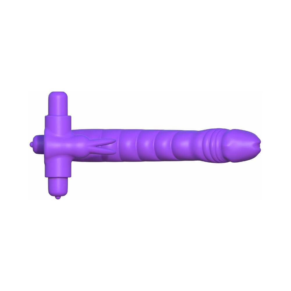 Pipedream Fantasy C-Ringz Double Penetrator Vibrating Rabbit Dual Entry Cockring Purple - Zateo Joy