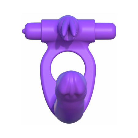 Pipedream Fantasy C-Ringz Double Penetrator Vibrating Rabbit Dual Entry Cockring Purple - Zateo Joy