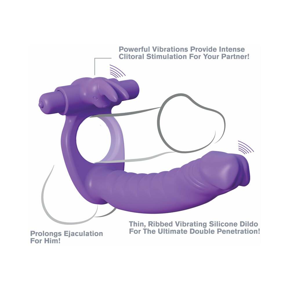 Pipedream Fantasy C-Ringz Double Penetrator Vibrating Rabbit Dual Entry Cockring Purple - Zateo Joy