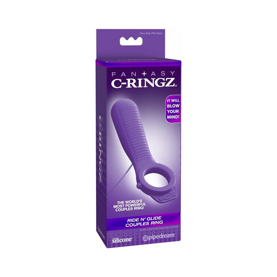 Pipedream Fantasy C-Ringz Remote-Controlled Vibrating Ride N Glide Couples Ring Purple - Zateo Joy