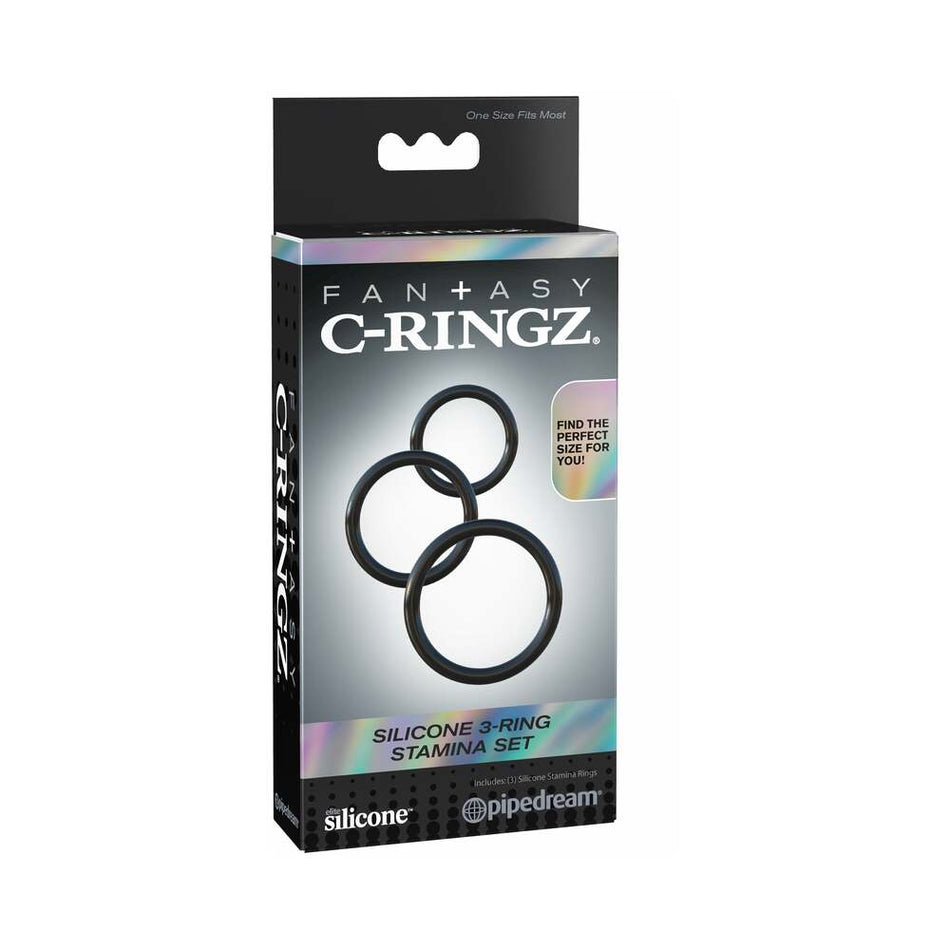 Pipedream Fantasy C-Ringz Silicone 3-Ring Stamina Set Black - Zateo Joy