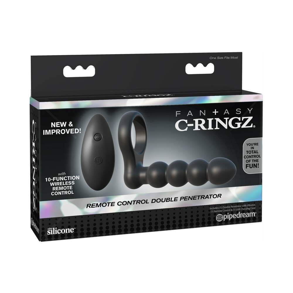 Pipedream Fantasy C-Ringz Remote Control Double Penetrator Vibrating Cockring Black - Zateo Joy