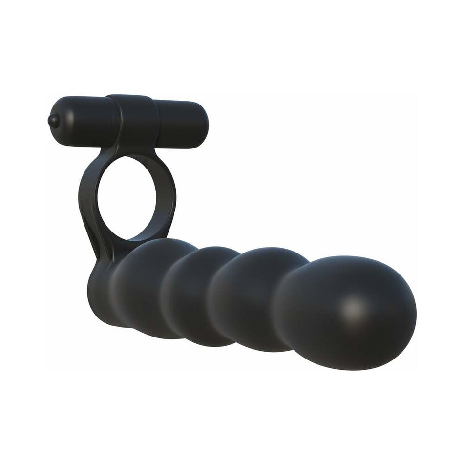 Pipedream Fantasy C-Ringz Posable Partner Double Penetrator Vibrating Cockring Black - Zateo Joy