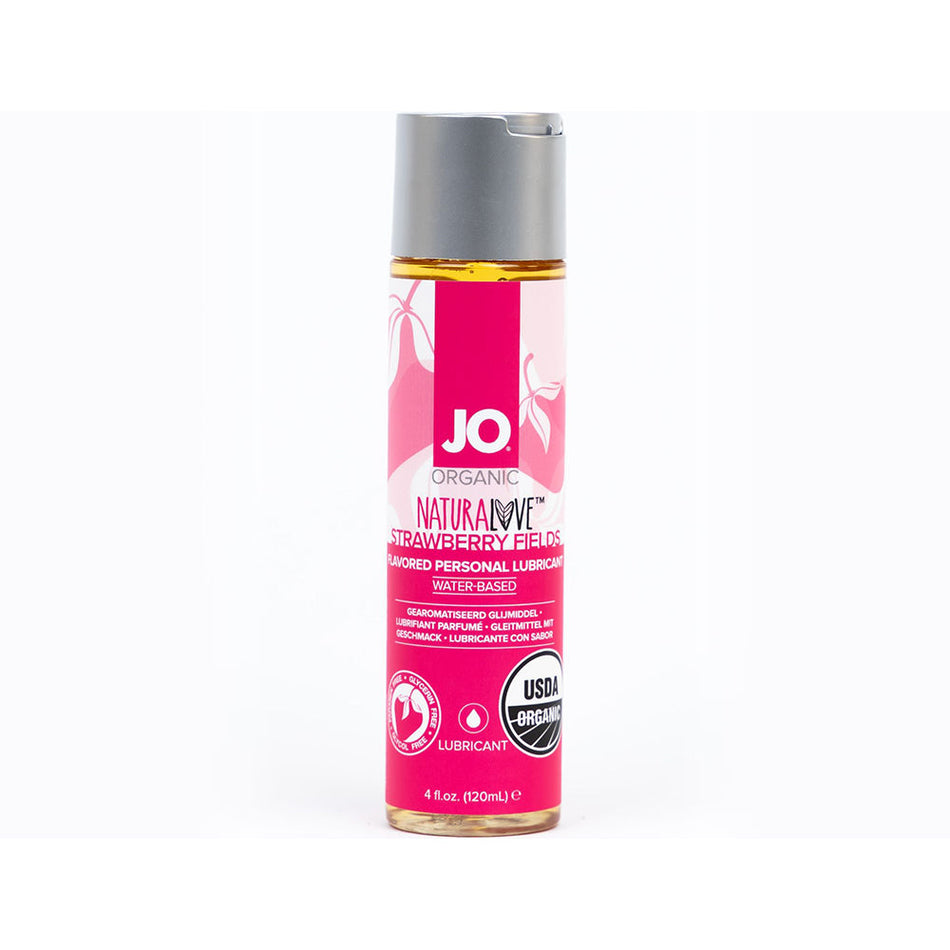 JO NaturaLove Organic Strawberry Fields Flavored Water-Based Lubricant 4 oz. - Zateo Joy