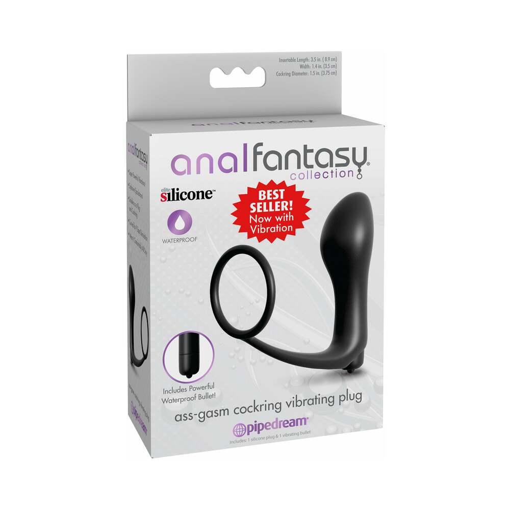 Pipedream Anal Fantasy Collection Silicone Ass-Gasm Vibrating Cockring & Plug Black - Zateo Joy