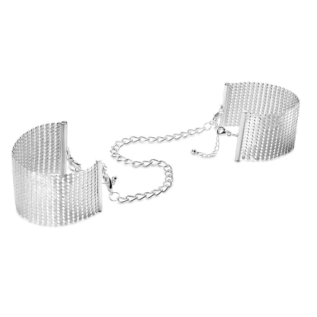 Bijoux Indiscrets Desir Metallique Mesh Handcuffs - Silver - Zateo Joy