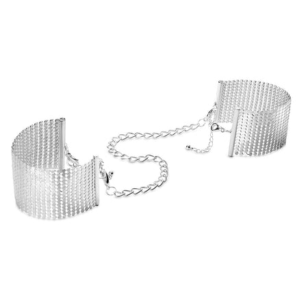 Bijoux Indiscrets Desir Metallique Mesh Handcuffs - Silver - Zateo Joy