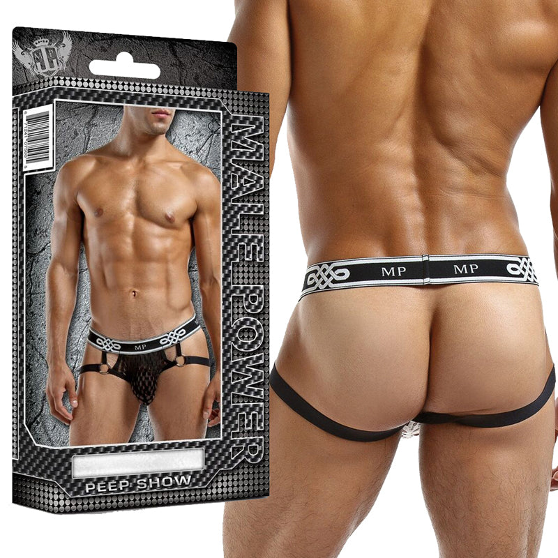 Male Power Peep Show Jock Ring Large/Xtra-Large (Black) - Zateo Joy