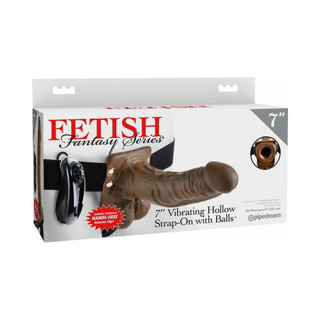 Pipedream Fetish Fantasy Series 7 in. Vibrating Hollow Strap-On with Balls Brown/Black - Zateo Joy