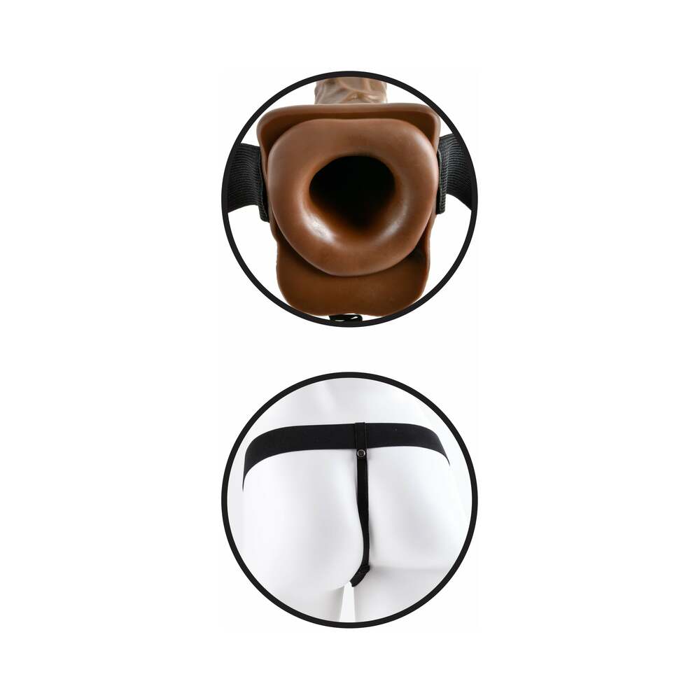 Pipedream Fetish Fantasy Series 7 in. Vibrating Hollow Strap-On with Balls Brown/Black - Zateo Joy