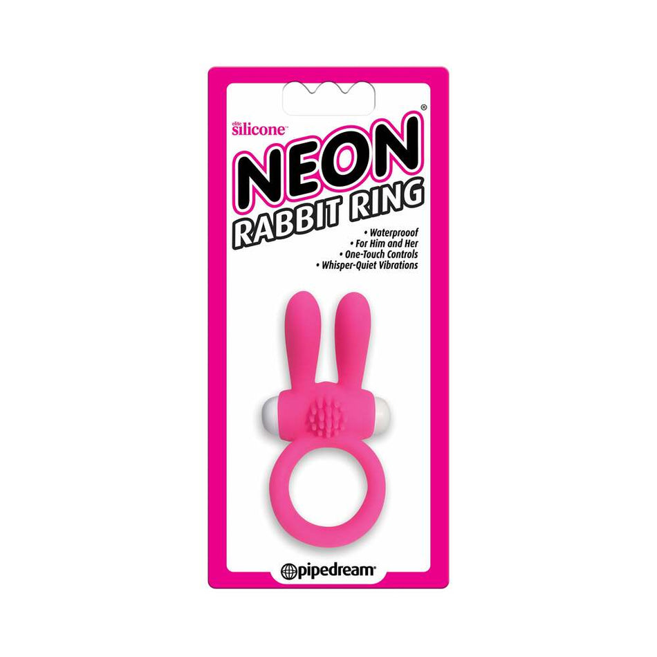 Pipedream Neon Rabbit Ring Vibrating Silicone Cockring With Ears Pink - Zateo Joy