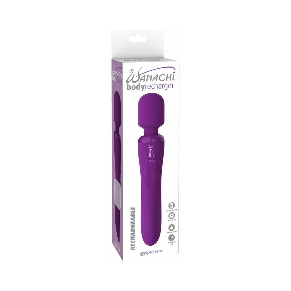 Pipedream Wanachi Body Recharger Rechargeable Silicone Wand Vibrator Purple - Zateo Joy