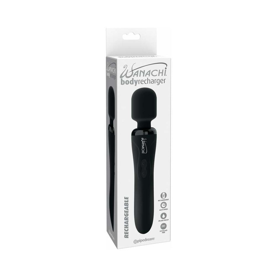 Pipedream Wanachi Body Recharger Rechargeable Silicone Wand Vibrator Black - Zateo Joy