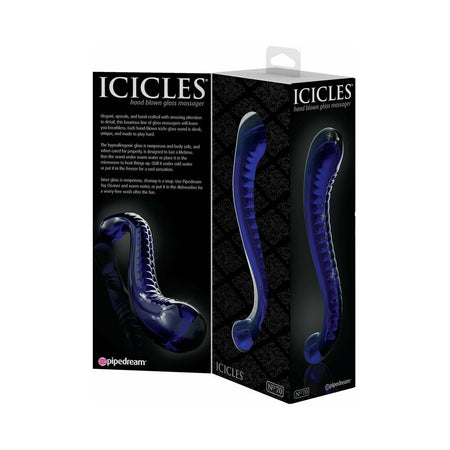Pipedream Icicles No. 70 Curved Dual-Ended Glass Dildo Blue - Zateo Joy