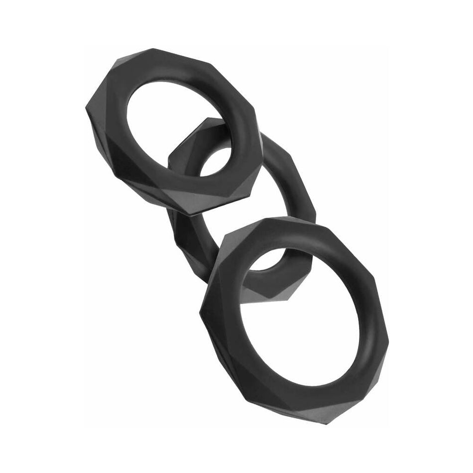 Pipedream Fantasy C-Ringz Silicone Designer Stamina 3-Piece Cockring Set Black - Zateo Joy