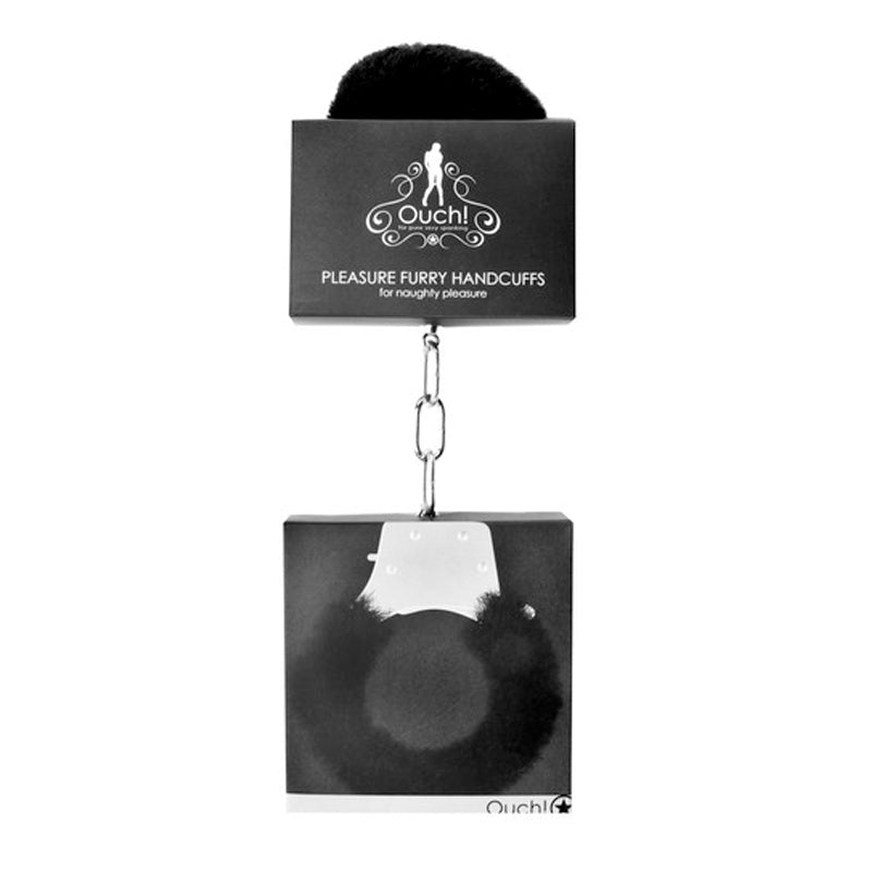 Ouch! Pleasure Furry Handcuffs With Quick-Release Black - Zateo Joy