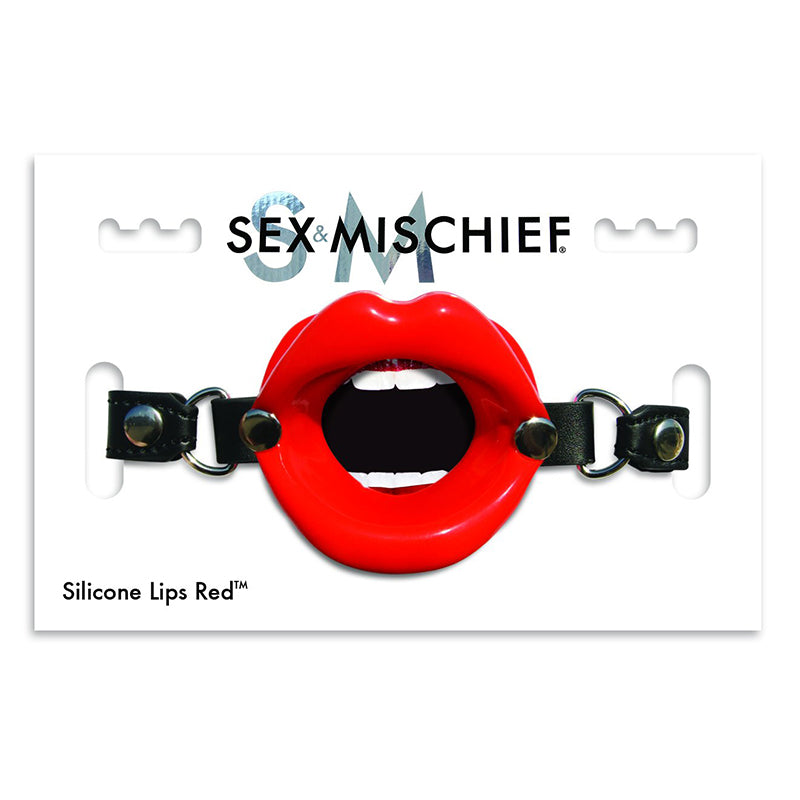 Sportsheets Sex & Mischief Silicone Lips Adjustable Open-Mouth Gag Red - Zateo Joy