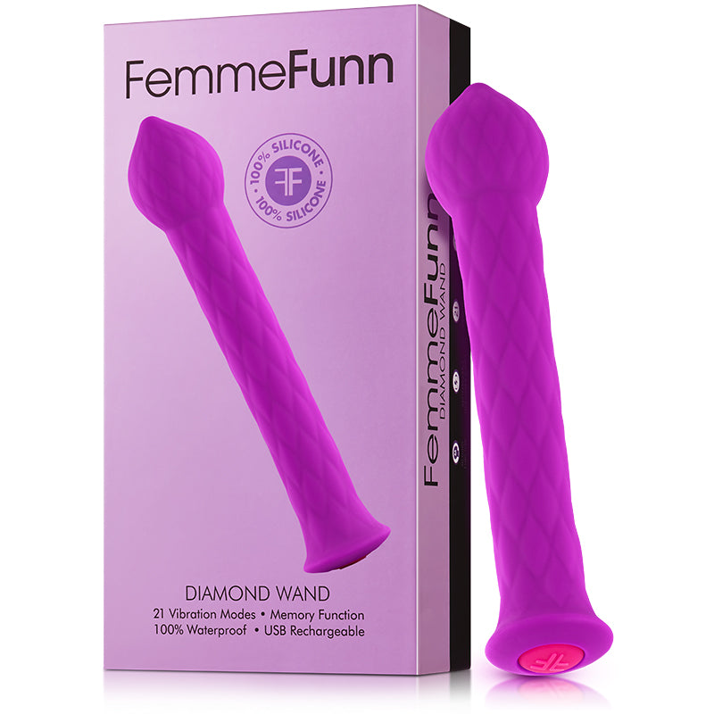 FemmeFunn Diamond Wand Rechargeable Flexible Textured Silicone Vibrator Purple - Zateo Joy