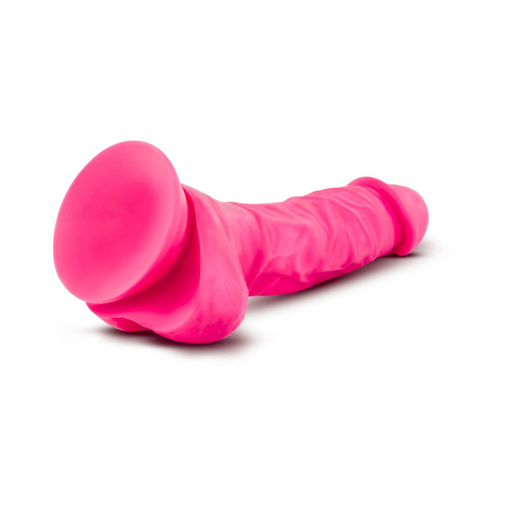 Blush Neo 7.5 in. Dual Density Dildo with Balls & Suction Cup Neon Pink - Zateo Joy