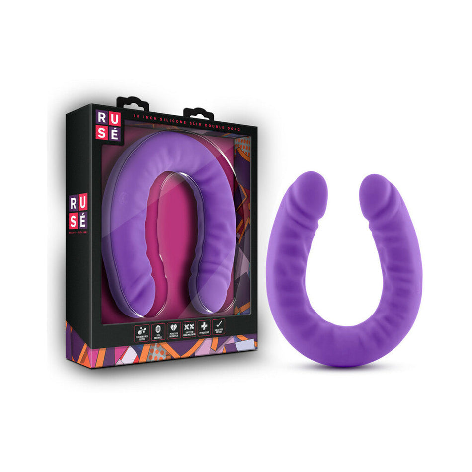 Blush Ruse Realistic 18 in. Silicone Slim Double Dong Dual Ended Dildo Purple - Zateo Joy