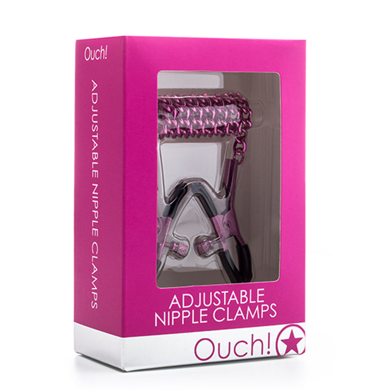 Ouch! Adjustable Metal Nipple Clamps With Chain Pink - Zateo Joy